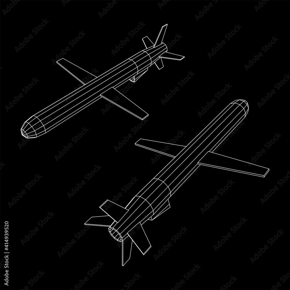 Flying supersonic cruise missile. Wireframe low poly mesh vector illustration Flying supersonic cruise missile. Wireframe low poly mesh vector illustration