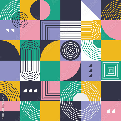 Abstract vector seamless pattern grid with geometric shapes