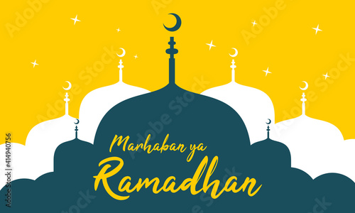 ramadan kareem islamic banner design. Ramadan Kareem vector card with 3d golden metal crescent, hanging stars, dome, crescent moon, Lantern Arabic style arch with traditional pattern.