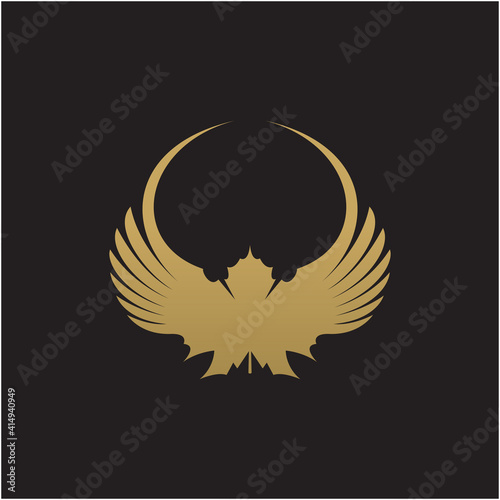 Sycamore leaf and Phoenix combination, mysterious symbol. Vector drawing.