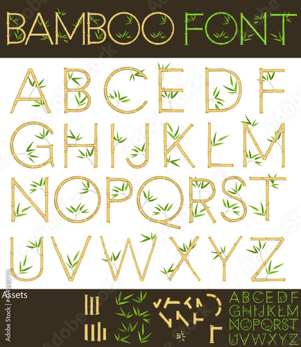 Bamboo Font. Full A-Z alphabet with each letter as their own group. Simply rearrange to create new words.

Both beige and green bamboo letters and all assets included.