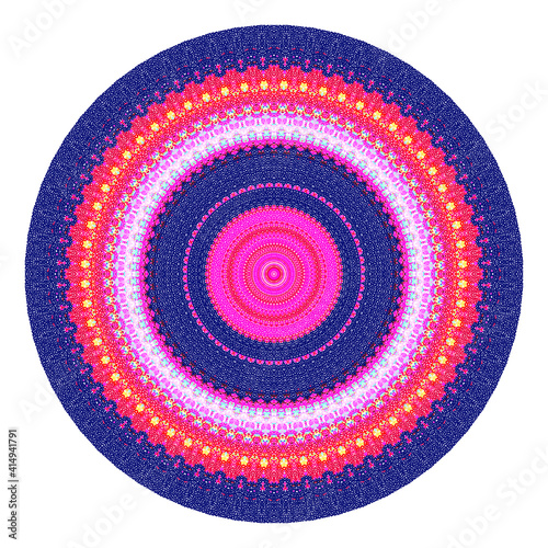 Creative multicolored points round symbol. Abstract symmetrical logo. Mosaic colorful beautiful beads. Circle dots modern pixel floral art icon. colored pattern ornament wheel decorative illustration.
