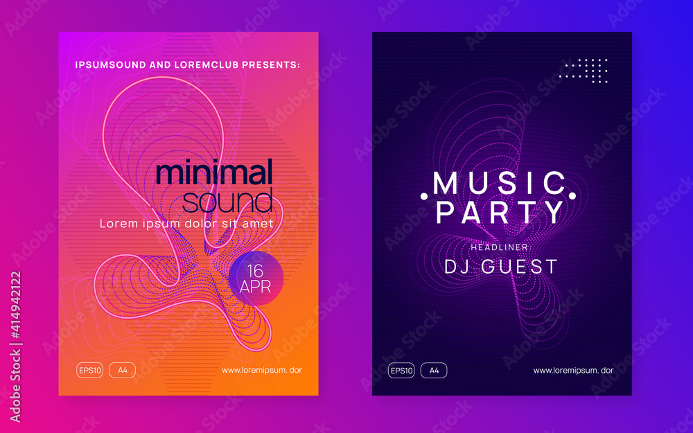 Neon electronic party flyer. Electro dance music. Techno fest event. Trance sound. Club dj poster.