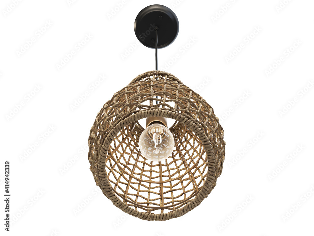Obraz premium Mid-century modern pendant lamp with natural finished rattan shade. 3d render