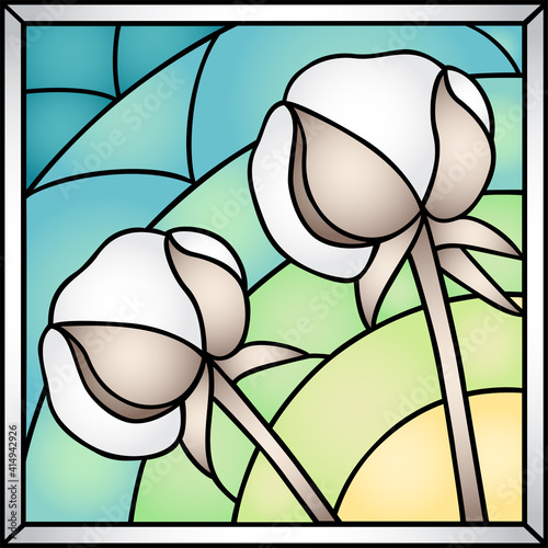 A stained glass style vector of cotton plants
