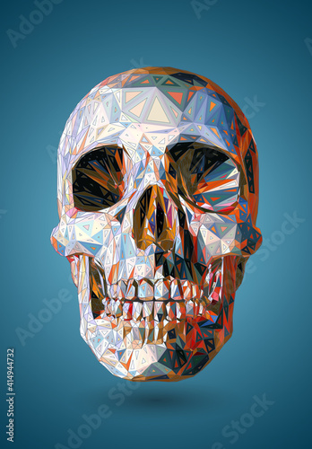 Abstract colorful geometric skull isolated on green BG