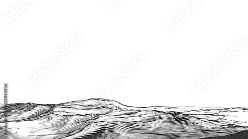 Abstract vintage woodcut printing physical geography foreground stock photo