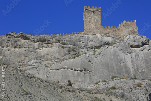Ancient Genoese fortress on a rock in Sudak in Crimea