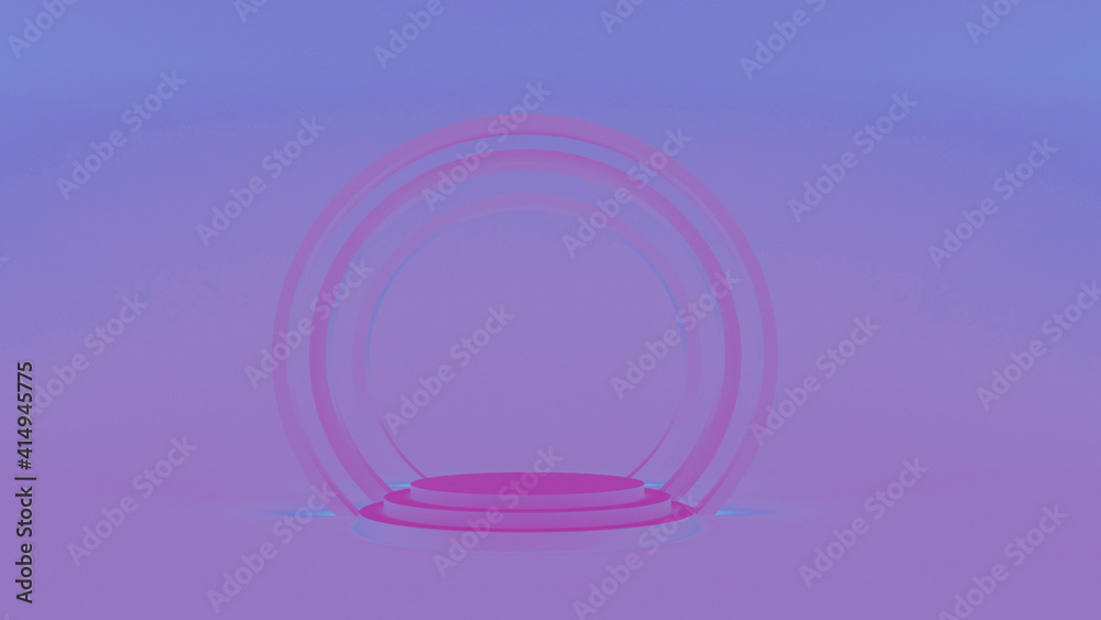 Obraz premium Purple round podium on a blue background. 3d rendering.