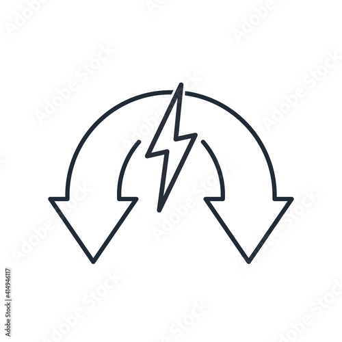 Down arrow and energy sign. The concept of reducing the amount of resources, crisis. 