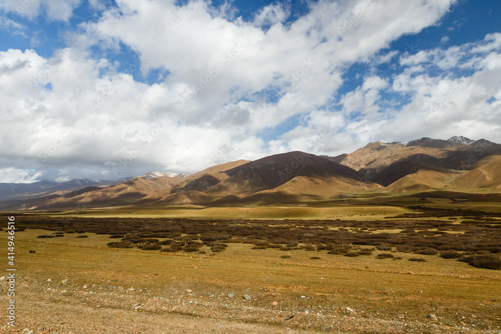 Mountain landscape. Suusamyr Valley, Panfilov District, Chuy Region in Kyrgyzstan