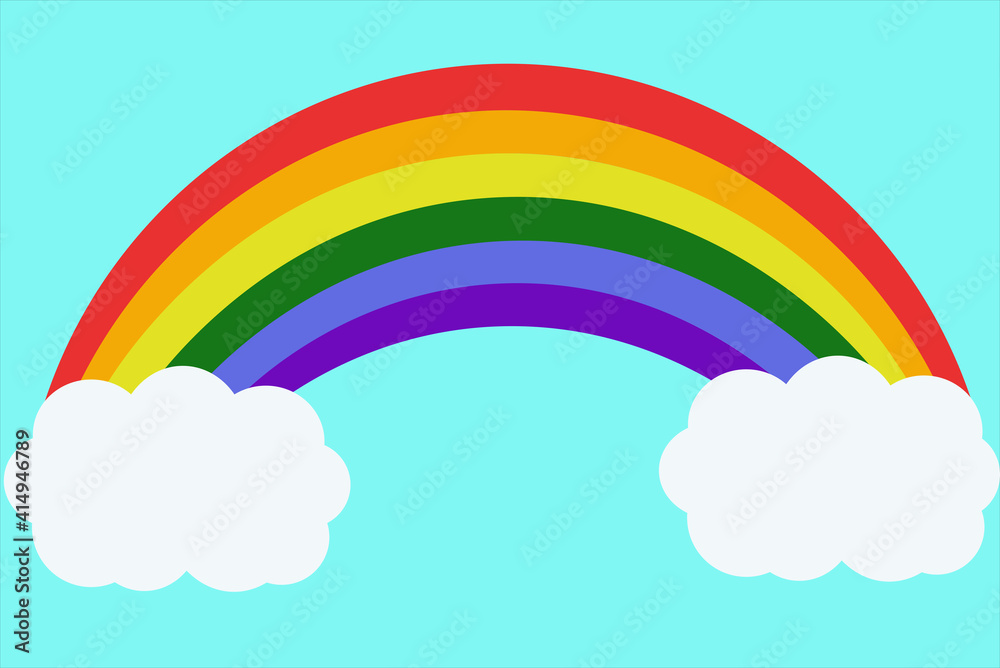 Rainbow Illustration on blue background with clouds in the sky Rainbow Illustration on blue background with clouds in the sky