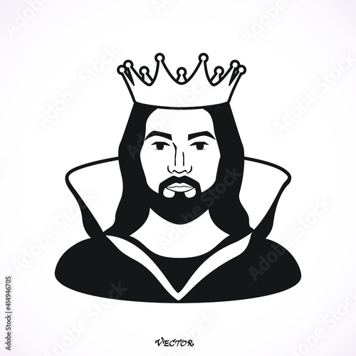 Stylized king (prince), black flat style, icon isolated on white background, avatar