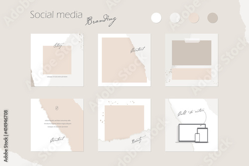 Instagram social media post template. minimal background in spring pastel pink colors with torn rip paper texture. for beauty fashion content