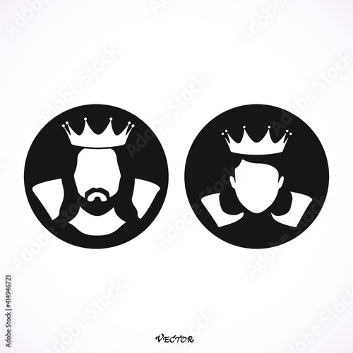 Logo prince and princess with crown. vector illustration, king and queen. Flat style,  icon isolated on white background