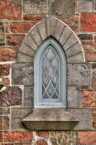 Window of stone church of st john the baptist Anglican Lakefield Ontario photo