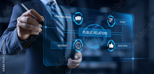 PR Public relations concept. Communication advertising marketing strategy. photo