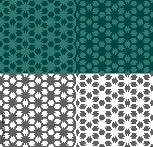 Seamless geometric pattern in ethnic style with line, star. Vectore repeating texture for wallpaper, packaging, invitation, fabric print. Green and monochrome background. Color inversion