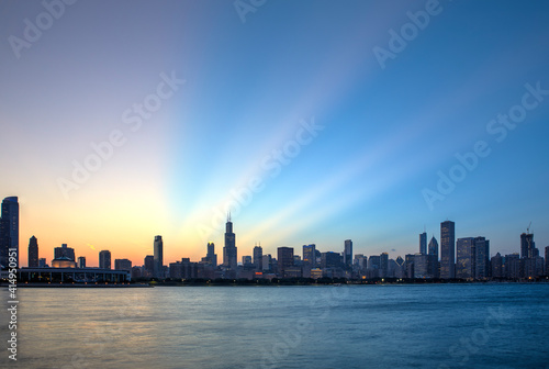 Chicago Skyline at sunset, Chicago, Illinois, United States © Massimo Pizzotti