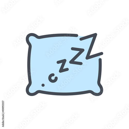 Pillow with Zzz color line icon. Sleep, Sleeping and Nap time vector outline colorful sign.