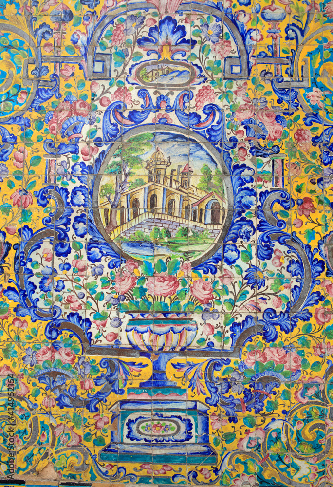 Close up of tile decorations at Golestan Palace, Teheran, Iran