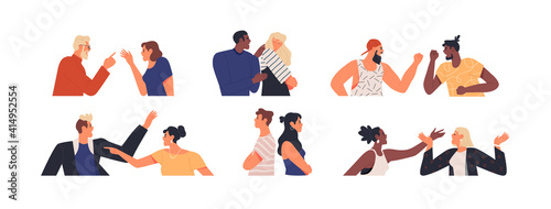Diverse set of angry people having an argument or heated discussion concept. Modern flat cartoon characters bundle on isolated background. Men and women in confrontation, fighting or in disagreement. photo