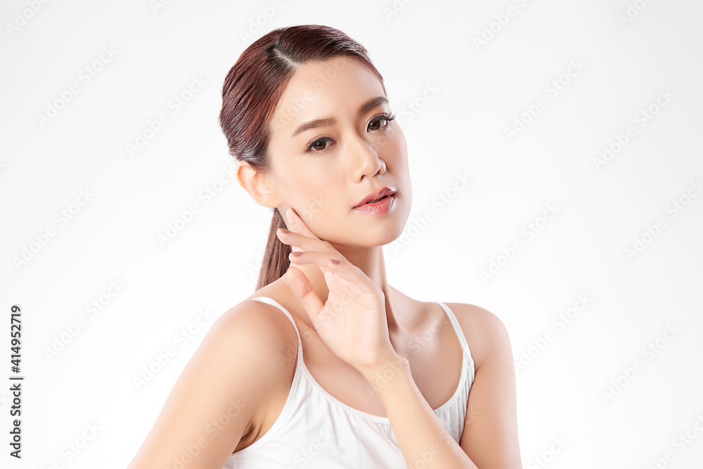 Beautiful young asian woman with clean fresh skin on white background, Face care, Facial treatment, Cosmetology, beauty and spa, Asian women portrait Beautiful young asian woman with clean fresh skin on white background, Face care, Facial treatment, Cosmetology, beauty and spa, Asian women portrait