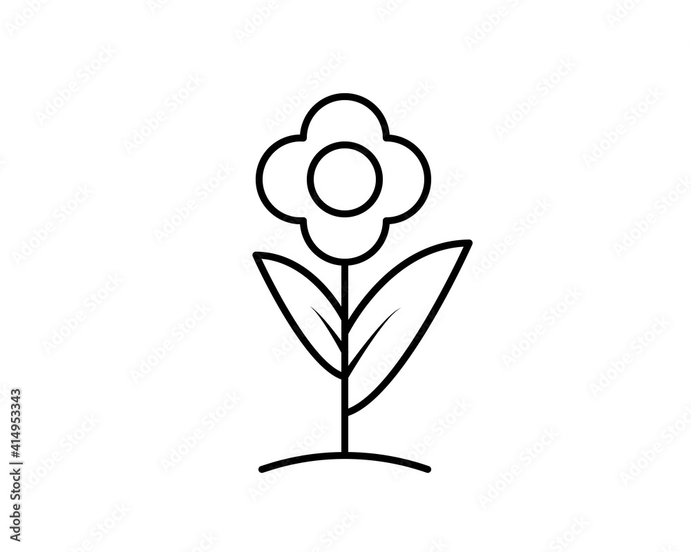Thin line vector outline icon of a sunflower flower with two leaves slenderly standing on a white background isolated with editable stroke Thin line vector outline icon of a sunflower flower with two leaves slenderly standing on a white background isolated with editable stroke