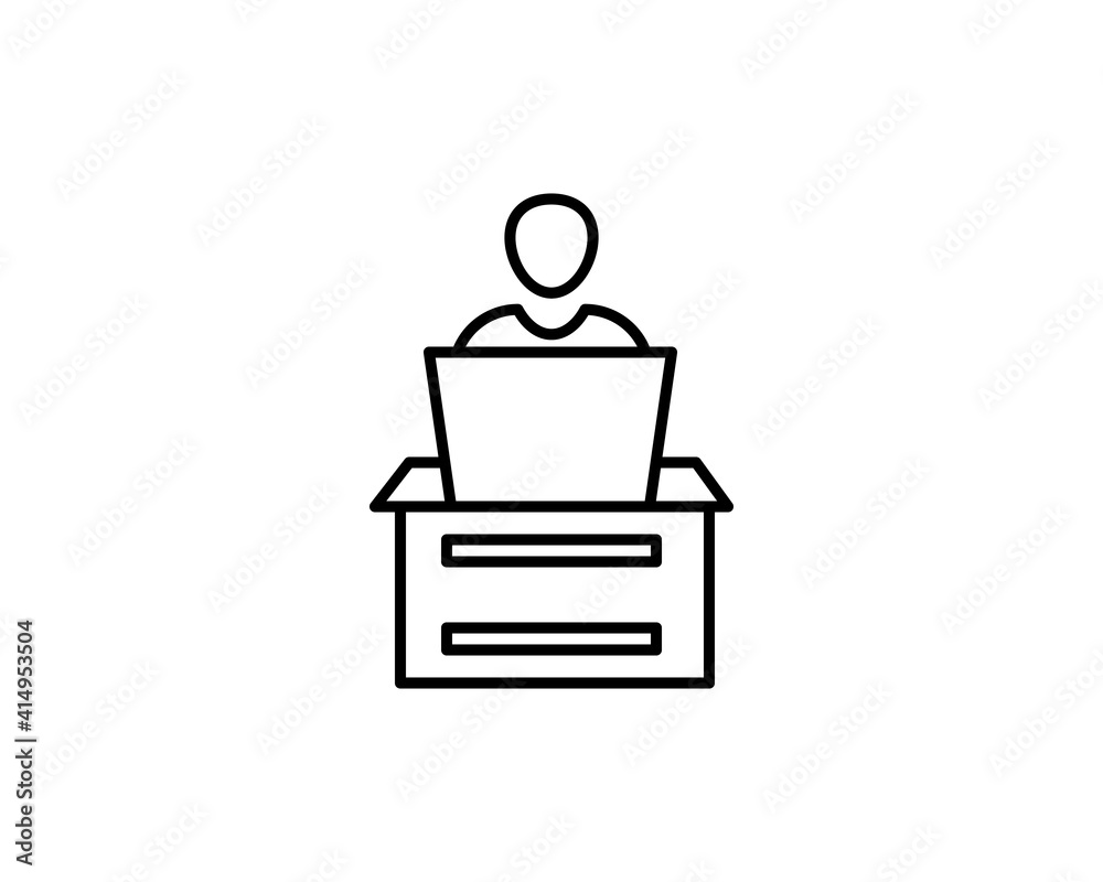 Remote Work. Line Symbol Worker Man at the Desk Designer-Freelancer. Icon in Outline Style From the Set Icons of Coworking and Workplace or Workspace. Custom Vector Pictogram Editable Stroke. Remote Work. Line Symbol Worker Man at the Desk Designer-Freelancer. Icon in Outline Style From the Set Icons of Coworking and Workplace or Workspace. Custom Vector Pictogram Editable Stroke.