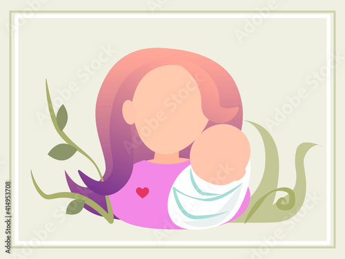 mom holding her newborn baby - happy motherhood concept - vector image in minimal style
