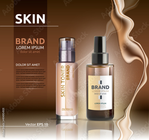 Skin toner and oil Vector realistic. BB cream. Product packaging designs. Bac...