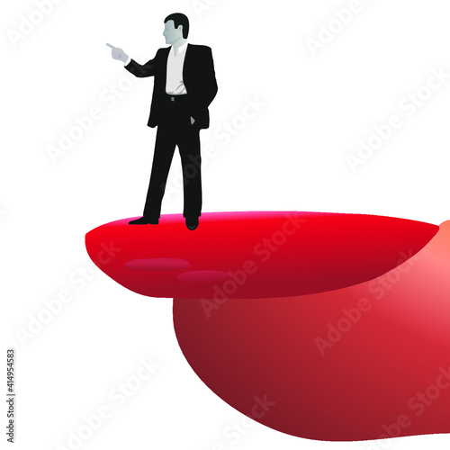 Businessman staying on woman`s nail 