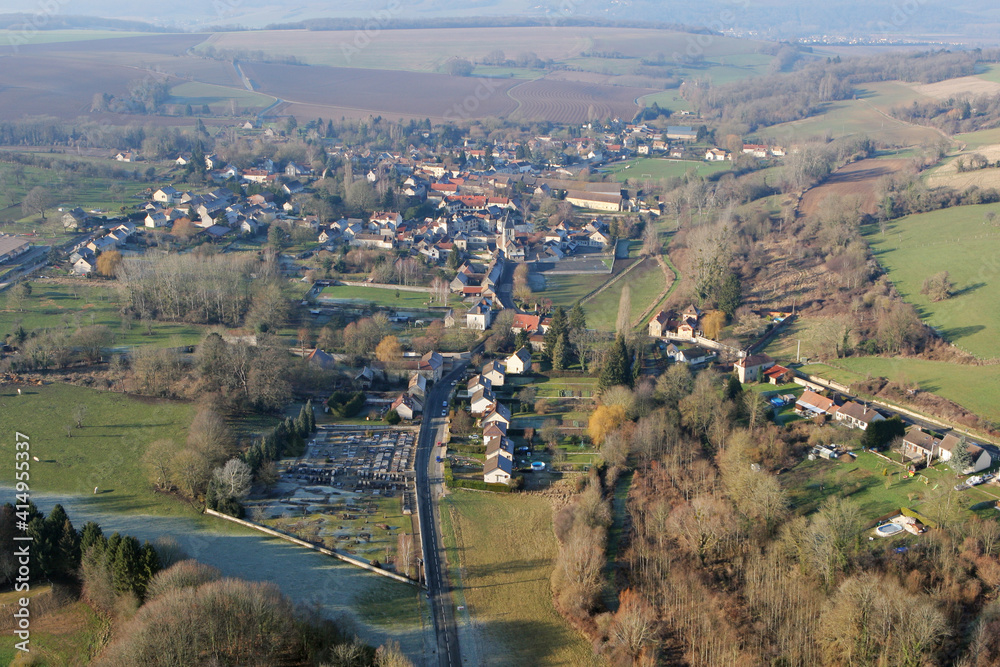 Aerial view of Chaussy village, in Val-d'Oise department, France