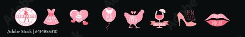 set of hen party cartoon icon design template with various models. vector illustration isolated on black background