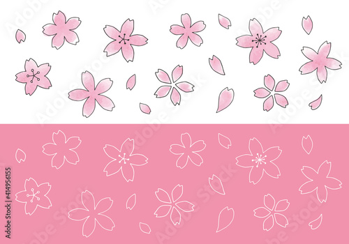 桜の花の手描きイラスト 線画