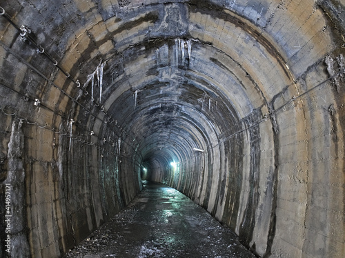 鉄道廃線のトンネルと氷柱