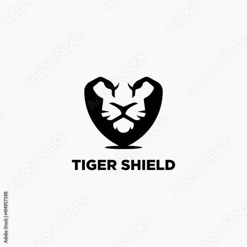 tiger shield logo design template. tiger negative space logo. photo