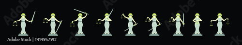 set of lady justice cartoon icon design template with various models. vector illustration isolated on black background