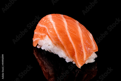 close up of japanese food by niguiri name on black background