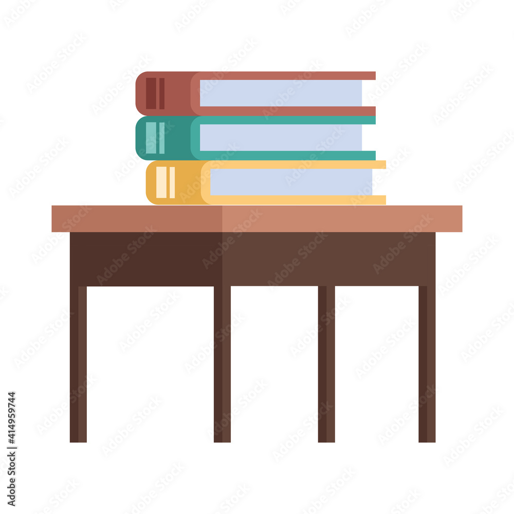 pile books in wooden table forniture icon pile books in wooden table forniture icon