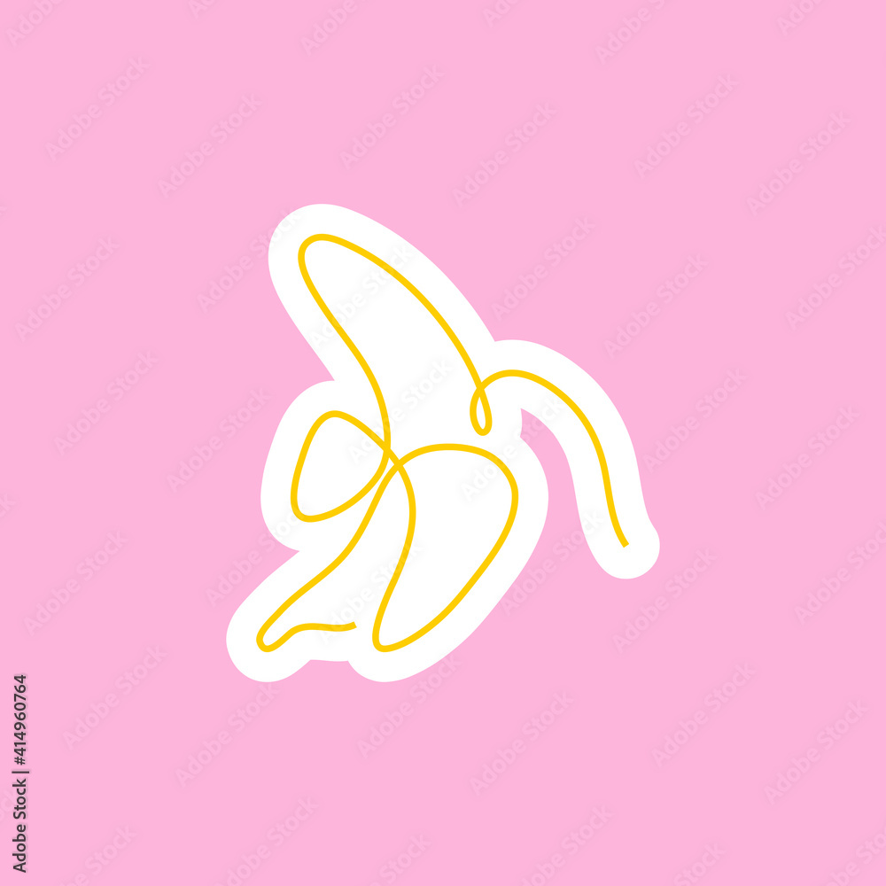 Sticker one line art style banana. Abstract creative food in minimalism design. Hand drawn vector illustration. Sticker one line art style banana. Abstract creative food in minimalism design. Hand drawn vector illustration.
