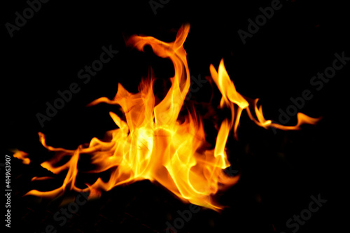 Fire flames on black background. © somchai