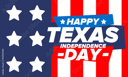 Texas Independence Day. Freedom holiday in Unites States, celebrated annual in March. Lone star flag. Texas flag. Patriotic sign and elements. Poster, card, banner and background. Vector illustration