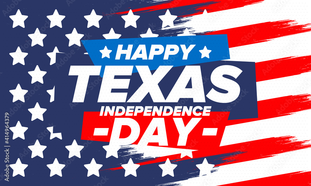 Obraz premium Texas Independence Day. Freedom holiday in Unites States, celebrated annual in March. Lone star flag. Texas flag. Patriotic sign and elements. Poster, card, banner and background. Vector illustration