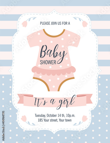 Baby Shower card. It's a girl. Vector illustration