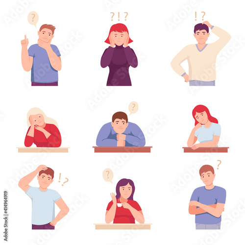 People Characters Thinking or Making Decision Vector Illustration Set