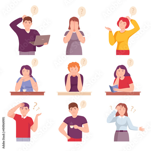 People Characters Thinking or Making Decision Vector Illustration Set