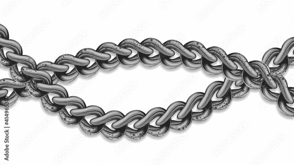 Obraz premium Isolate two silver chains tied together against a white background