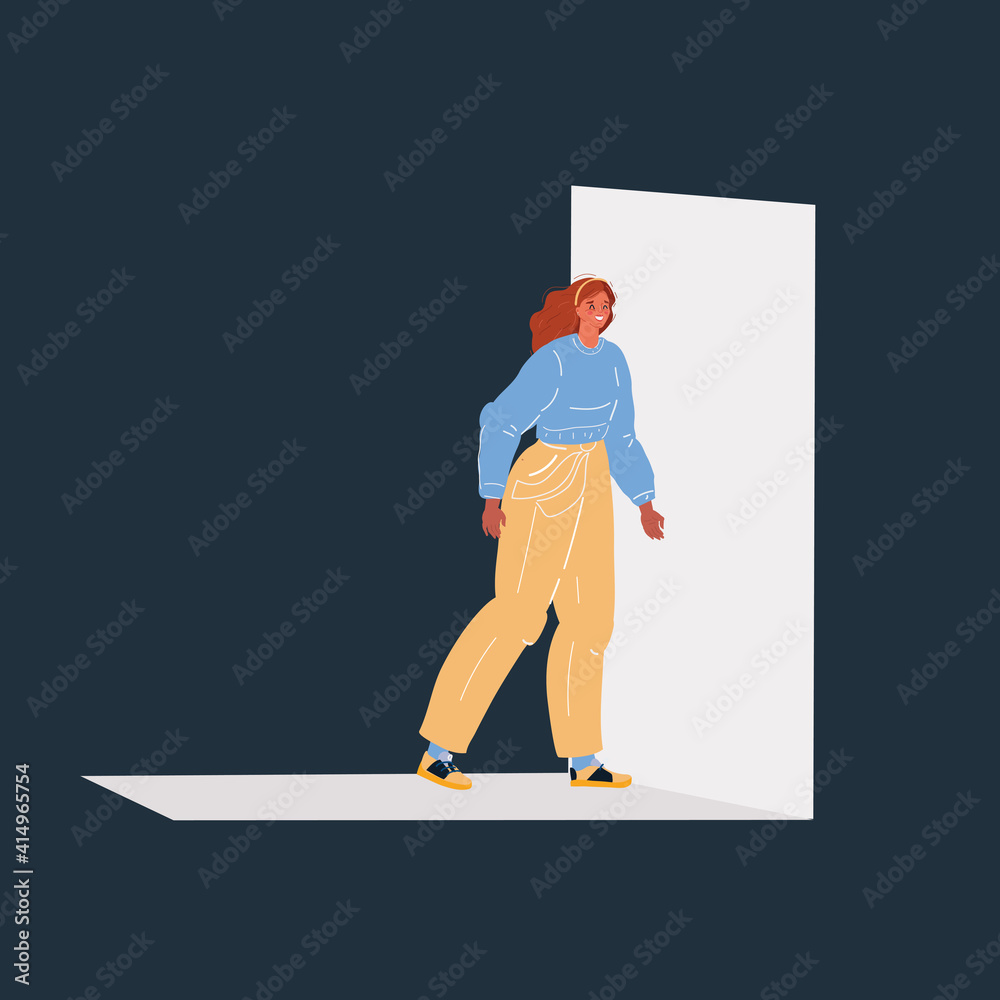 Vector illustration of woman who leaving dark room with Exit Vector illustration of woman who leaving dark room with Exit