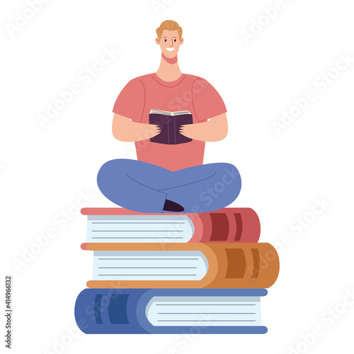 reader man reading book seated in lotus position character